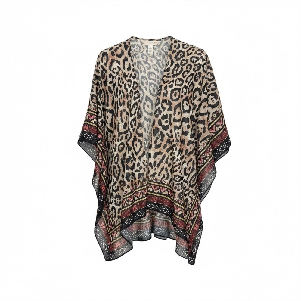 Soft Surroundings Kimono OS Leopard Print Border Trim Boho Chic Resortwear Wrap‎